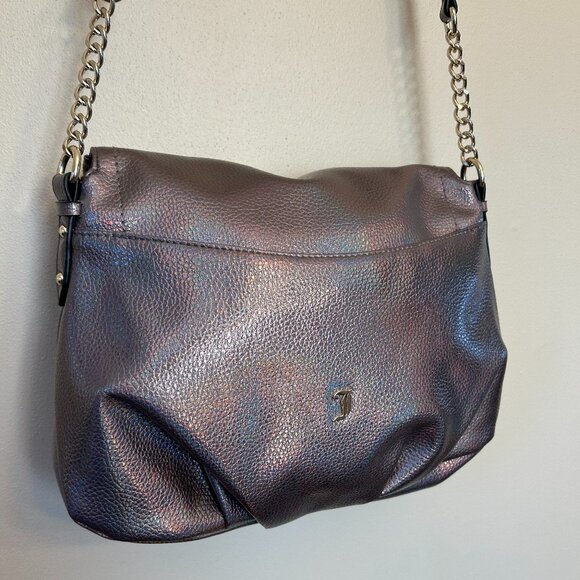 Juicy Couture Iridescent Fold Over Zip Flap Crossbody Metallic Gray - Picture 6 of 16